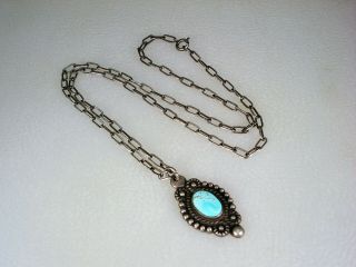 Old Fred Harvey Era Sterling Silver & Turquoise Necklace Pendant W/ 16 " Chain