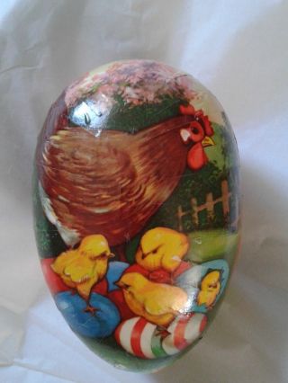 7 " By 4 " Easter Egg Cardboard Candy Container Western Germany.  Hen And Chickens