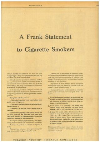 A Frank Statement To Cigarette Smokers Fargo Forum January 5 1954