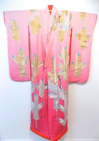 Vintage Long Pink Ombre Handmade Silk Colorful Japanese Kimono Robe Ceremonial