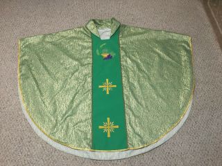 Green & Gold Vestment With Religious Symbols,  Chasuble,  Stole