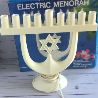 Vintage Electric Menorah White Plastic with Blue Bulbs Hanukkah 4