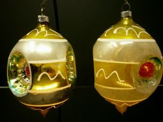 Two Vintage Triple Indent Mercury Glass Christmas Ornaments