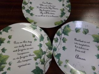 The Lords Prayer On Three Decorative Plates Ivy Trim Each Is 8 " Wide