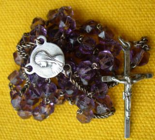 Circa 1910/20 Metal And Amethyst Glass Beads Rosary Of Paray Le Monial Chapelet