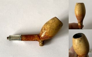 Vintage Partial Cutty Meerschaum Pipe Bowl,  Foot,  Shank W Silver Plated Collar