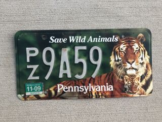Pa Pennsylvania " Save Wild Animals " License Plate Tiger & Cub Tag Pz9a59 11/09