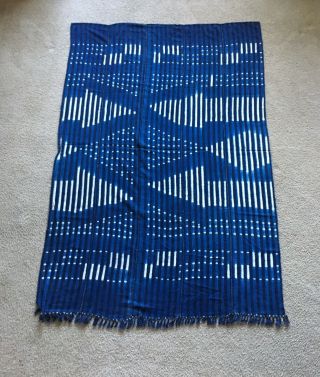 Cotton Fabric,  Indigo Blue,  Hand Dyed,  Shibori,  African,  Vintage,  65”x 44”