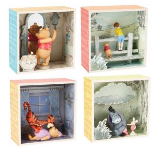 Set Of 4 Winnie The Pooh Shadow Boxes And Figurines - Tigger,  Piglet,  Eeyore