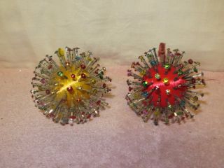 2 Vintage Hand Made/crafted Bead & Sequin Sputnik Christmas Ornaments - Atomic