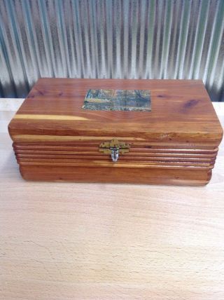 Vintage Art Deco Cedar? Sewing Box Wood Wooden Chest Keepsake Trinket Jewelry