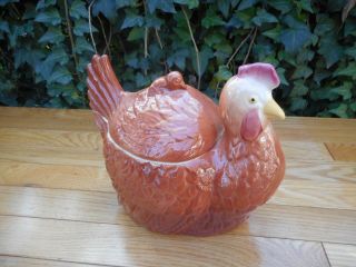 1940’s Fredericksburg Art Pottery Co Fapco Chicken Hen Cookie Jar Chick On Back