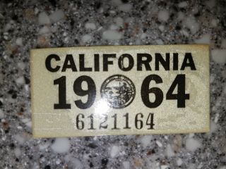 1964 California License Plate Validation Sticker,  Near Dmv Issued