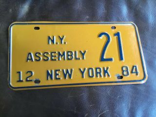 1984 York “ny State Assembly” License Plate.  Near Gov 
