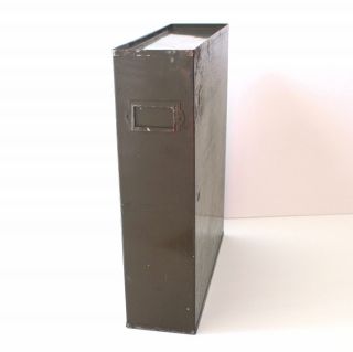 Vintage Army Green Metal File Box Distressed W/ Latch 12.  5 " X 11 " X 3.  25 " Holder