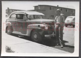 Vintage Car Photo Proud Owner & 1941 Ford W/ Custom Sun Visors 674668