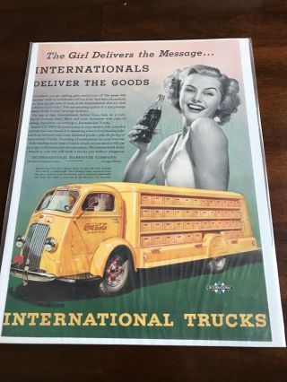 1938 Vintage Print Ad International Harvester Coca - Cola Yellow Delivery Trucks