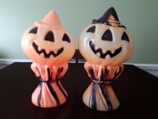 Vintage Halloween Jack O Lantern Pumpkin Man Blowmold Set Of 2
