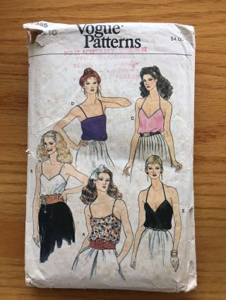 Rare 1970s Vogue Sewing Pattern 7365 Misses Spaghetti Strap Tank Top Blouse 10