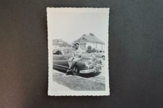 Vintage Car Photo Man Sitting On Hood Of 1947 Buick 937008