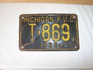 1932 Michigan Public Utility Commission Trailer Or Truck License Plate