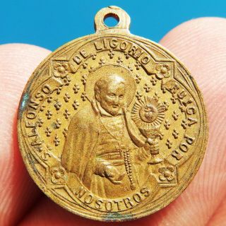 LARGE ST ALPHONSUS LIGUORI MEDAL OLD OUR LADY OF PERPETUAL HELP RELIGIOUS CHARM 2