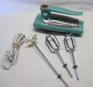 Vintage General Electric Turquoise Hand Held Mixer W/drink Mixer -