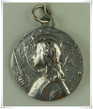 Antique French Religious Silver Medal Joan Of Arc Pendant