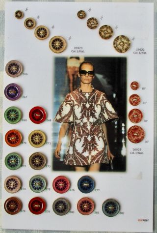 One - Of - A - Kind Sample Card Of 29 Cold Enamel Buttons By Italian Mfg.  Sandra