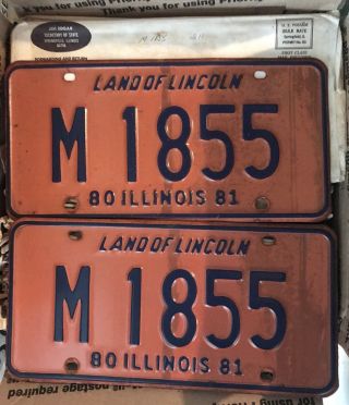 1980 - 1981 Illinois Municipal License Plates.  Police Fire Etc Pair