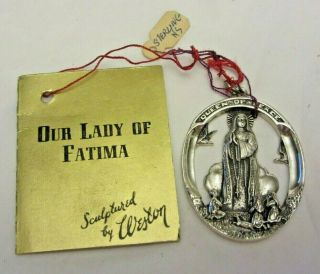 Vtg Weston Sterling Silver Queen Of Peace Catholic Pendant Our Lady Of Fatima