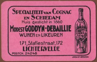 Playing Cards Single Card Old Vintage Goddyn - Debaillie Advertising Cognac Brandy