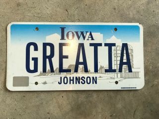 Expired Vintage Iowa Vanity License Plate Greatia - Great Ia Johnson County Euc