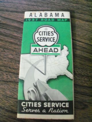 1937 Cities Service Advertising Alabama Road Map With Radio Stations Guide
