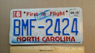 License Plate,  North Carolina,  Wright Bros.  Plane At Kitty Hawk,  Bmf - 2424