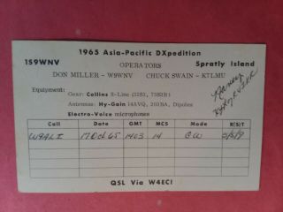 1S9WNV - SPRATLEY ISLAND - DON MILLER - 1965 ASIA - PACIFIC DXPEDITION - QSL 2