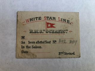 Rare 19th Century White Star Line Dining Allotment Card From The Rms Oceanic