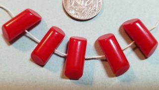 Vintage 5 Red Celluloid Plastic Toggle Buttons - 1 " Long By 3/8 " Wide