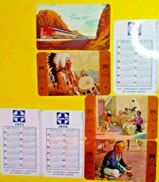 1952 To 1958 Santa Fe Railroad Plastic Calendar Wallet Cards (7 Total)