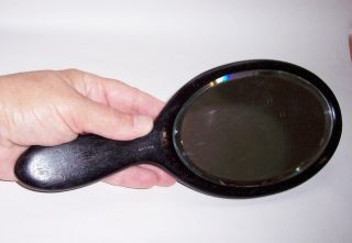 Antique/Vintage 1920s EBONY Wood OVAL HAND MIRROR With Bevelled Mirror Glass 3