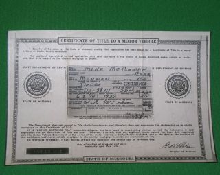 Vtg 1936 Dodge Sedan Car Certificate Of Title Missouri Historical Document