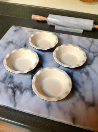 Emile Henry Four Mini Ruffled Edge Pie Plates Dish 5.  5” Twilight Blue