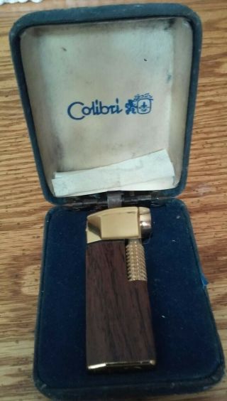 Vintage Colibri Pipe Lighter - Japan Made - Wood Grain & Gold Tone