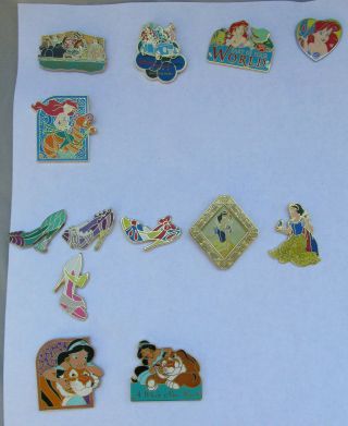 13 Assorted Disney Princess Trading Pins Ariel Snow White Jasmine