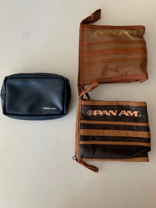 Vintage Pan American Airlines Leather Amenity / Toiletry Bag - Set Of 3