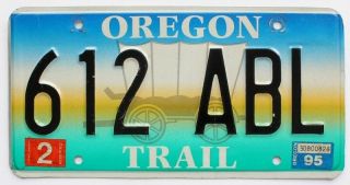 Colorful Oregon Trail 1995 Graphic Optional License Plate,  612 Abl,  Quality