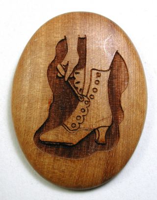 Bb Vintage Laser Etched Wood Button High Top Shoe W Button Hook 1.  5 " 2000