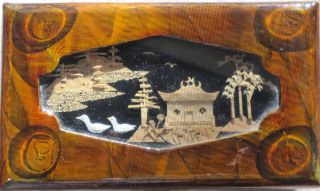 Vintage Lacquer Chinese Jewelry Box With Carved Cork Diorama Village Scene