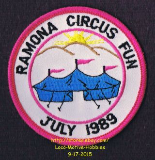 Lmh Patch Badge 1989 Ramona Circus Fun Bigtop Tent Carnival 3 Mountain Sun Logo
