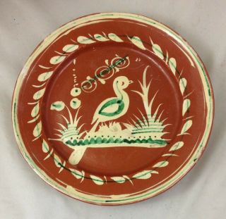 Vintage Mexican Pottery Tonala Aldana Bandera Bird 9.  75 " Plate 10